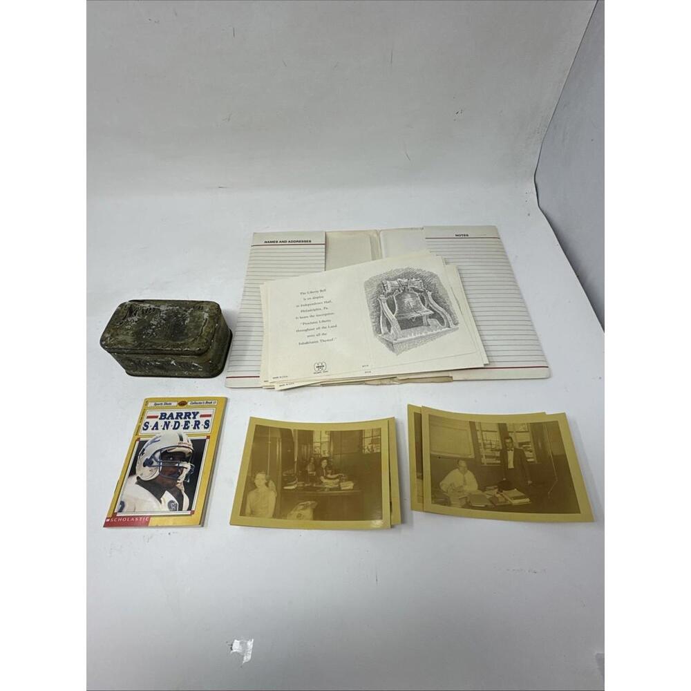 Lot Of Random BS Historical Note Cards, Photos, Mariano Club Tin, Barry Sanders